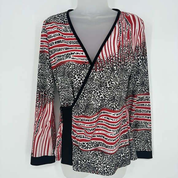 Joseph Ribkoff Tops - Joseph Ribkoff Women's Sz 8 V-Neck Faux Wrap Top Metallic Threading Animal Print